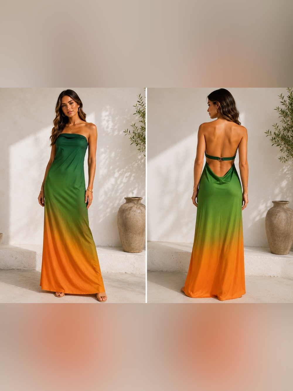 Dress Forum Strapless Ombre Maxi Dress Ibiza Sunset Green Orange Size Medium NWT